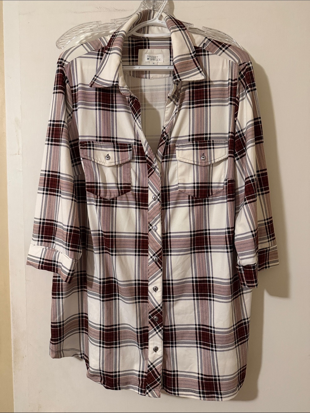 Market & Spruce White and Burgundy Plaid Button-Down Shirt